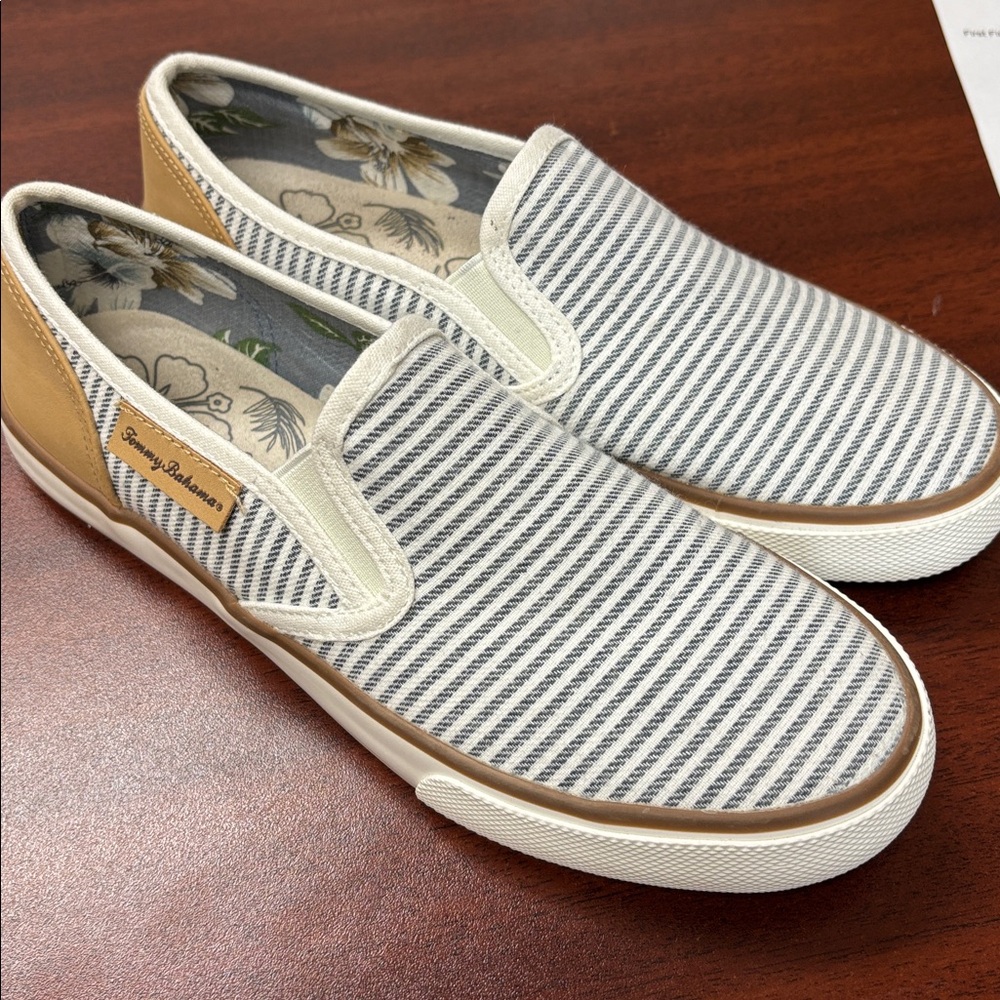 Tommy Bahama Striped Slip-On Sneakers - White and Tan